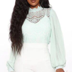 Fashion Nova Lace Mock Neck Bubble Sleeve Blouse Size XL